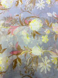 Premium Lavender-Grey Floral Botanical Printed Cotton Kota Doria Fabric