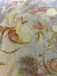 Premium Lavender-Grey Floral Botanical Printed Cotton Kota Doria Fabric