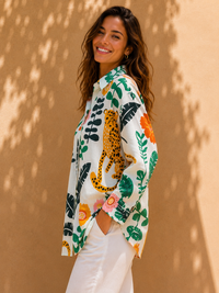 AK Designs Wild Botanical & Leopard Printed Cotton Shirt