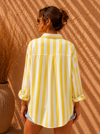 Canary Yellow & White Candy Stripe Casual Cotton Shirt