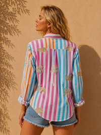 Tropical Striped Embroidered Resort Shirt