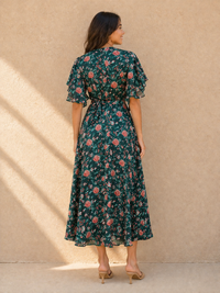 Midnight Garden Floral Wrap Maxi Dress
