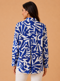 Azure Abstract Matisse-Inspired Cotton Button-Down Shirt