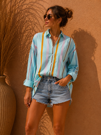 Pastel Multi-Striped Oversized Resort Shirt