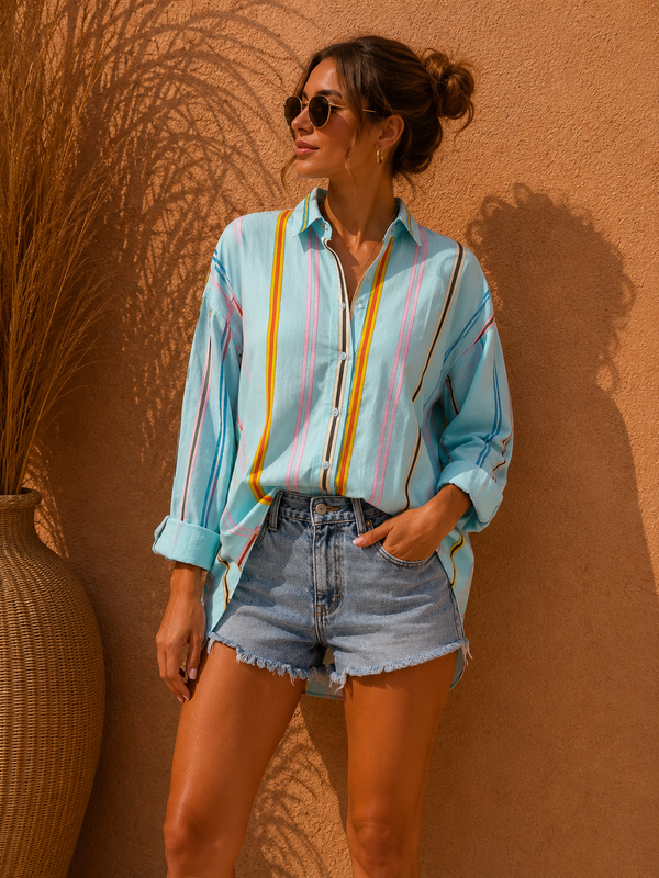 Pastel Multi-Striped Oversized Resort Shirt