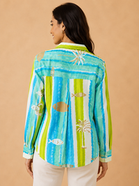 Island Horizon Watercolor Striped Cotton Shirt