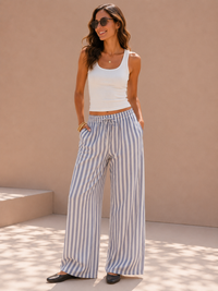 Crimson Horizon Stripe Fluid Palazzo Pants