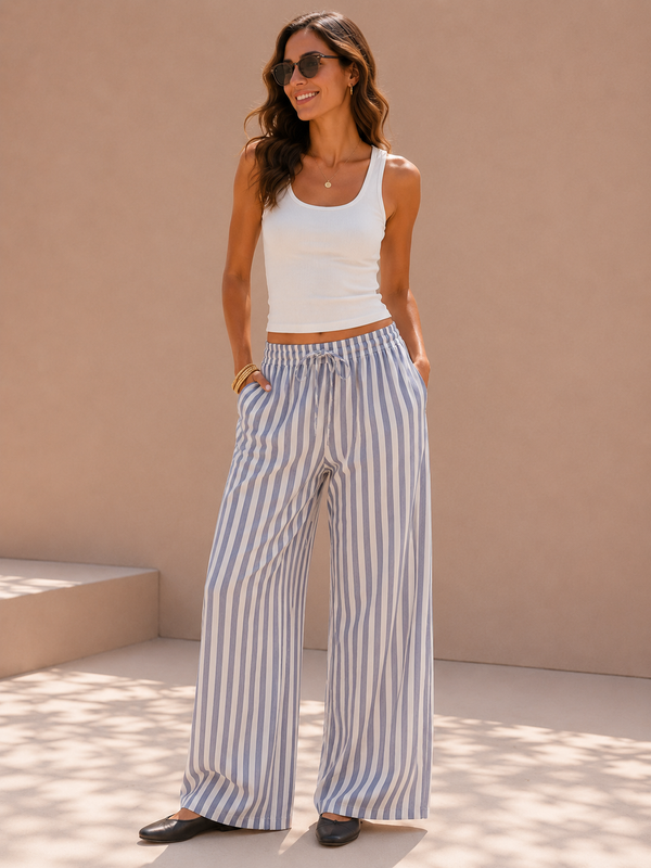 Crimson Horizon Stripe Fluid Palazzo Pants