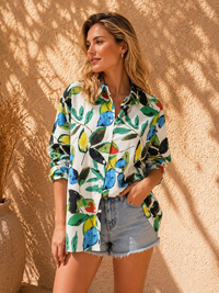 Multi-Color Abstract Botanical Casual Cotton Shirt