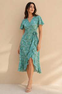 Turquoise Meadow Wrap High-Low Dress
