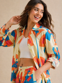 Tropical/Resort Vibe  Sunset Geo Abstract Print Resort Co-ord Set