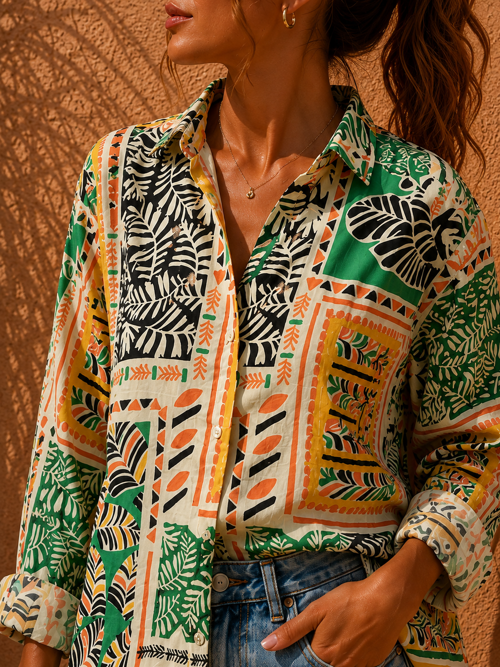 Tropical Patchwork Botanical Oversized Resort Shirt