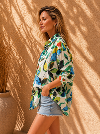 Multi-Color Abstract Botanical Casual Cotton Shirt