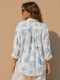 Crimson Coastal Shell Print Resort Shirt