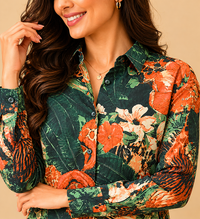 Tropicana Jungle Print Cotton Button-Down Shirt