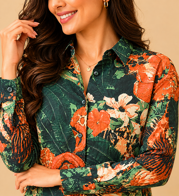 Tropicana Jungle Print Cotton Button-Down Shirt