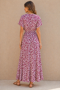 Ruby Petal Front-Slit Maxi Dress