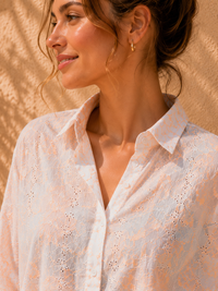 Ivory & Peach Floral Chikankari Casual Cotton Shirt