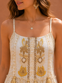 Sage Flora Embroidered Tiered Midi Dress