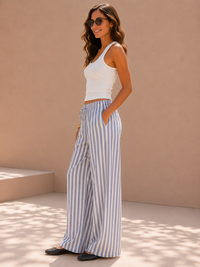 Crimson Horizon Stripe Fluid Palazzo Pants