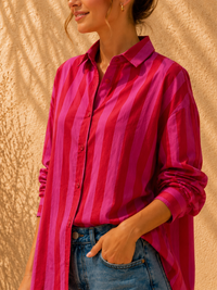Fuchsia & Berry Candy Stripe Casual Cotton Shirt