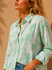 Mint Green Cotton Chikankari Button-Down Shirt