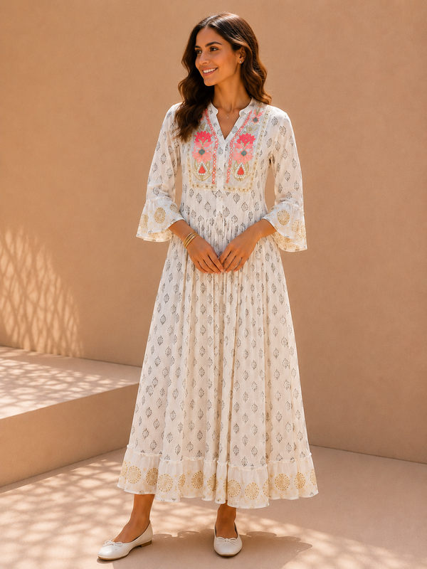 Meadow Breeze Embroidered Tiered Dress