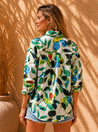 Multi-Color Abstract Botanical Casual Cotton Shirt