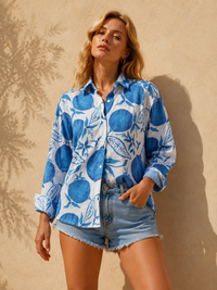 Mediterranean Citrus Botanical Oversized Resort Shirt