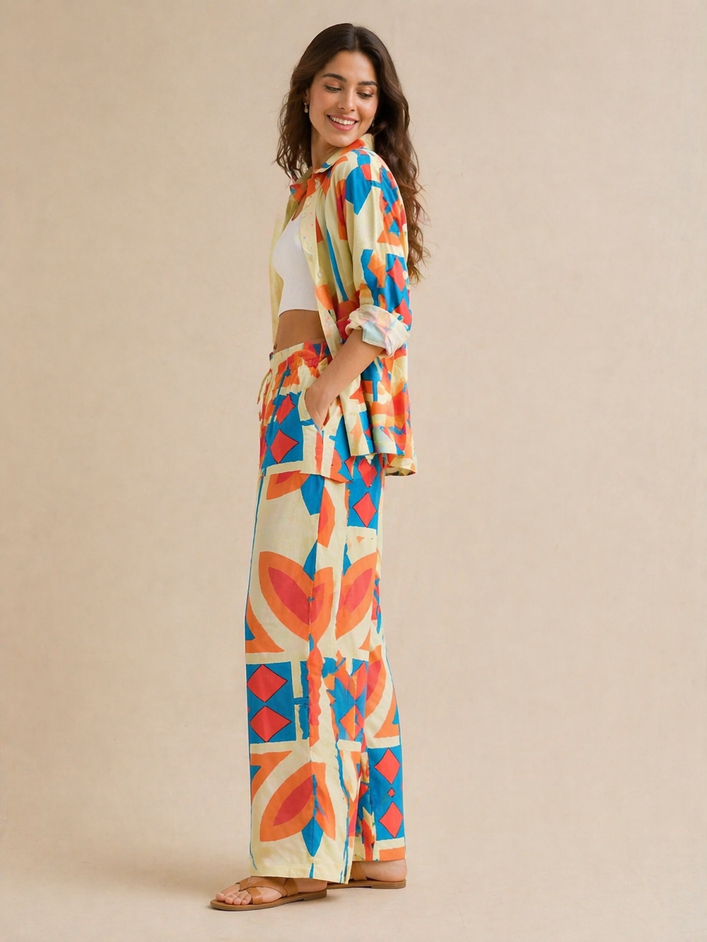 Tropical/Resort Vibe  Sunset Geo Abstract Print Resort Co-ord Set