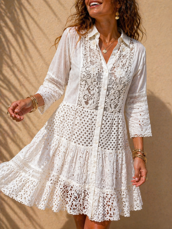 Vintage Lace Romance Shirt Dress