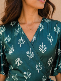Emerald Forest Satin Wrap Maxi Dress