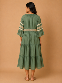 Emerald Oasis Paisley Pleated Midi Dress