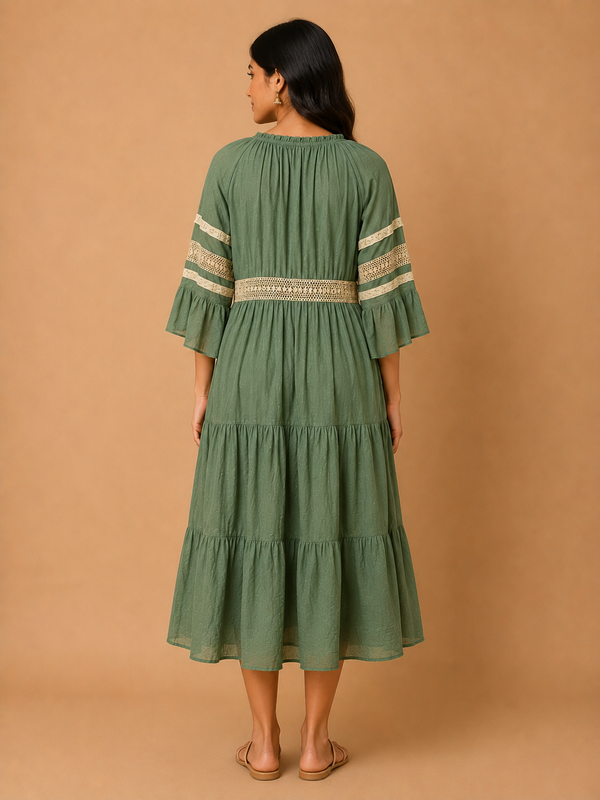 Emerald Oasis Paisley Pleated Midi Dress