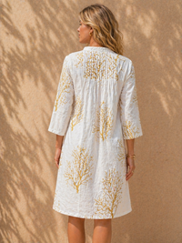 Golden Branch Pin-Tuck Shirt Dress