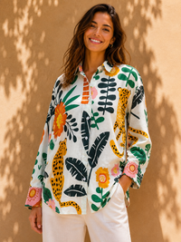 AK Designs Wild Botanical & Leopard Printed Cotton Shirt