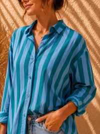 Turquoise & Cerulean Candy Stripe Casual Cotton Shirt