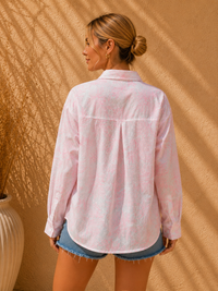 Ivory & Bubblegum Pink Floral Chikankari Casual Cotton Shirt