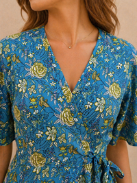 Azure Rose Garden Wrap Maxi Dress