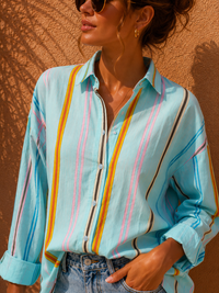 Pastel Multi-Striped Oversized Resort Shirt