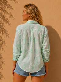 Mint Green Cotton Chikankari Button-Down Shirt