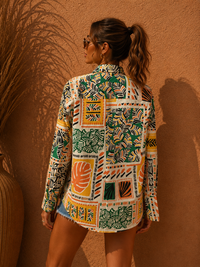 Tropical Patchwork Botanical Oversized Resort Shirt