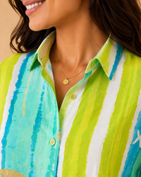 Island Horizon Watercolor Striped Cotton Shirt