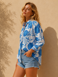 Mediterranean Citrus Botanical Oversized Resort Shirt