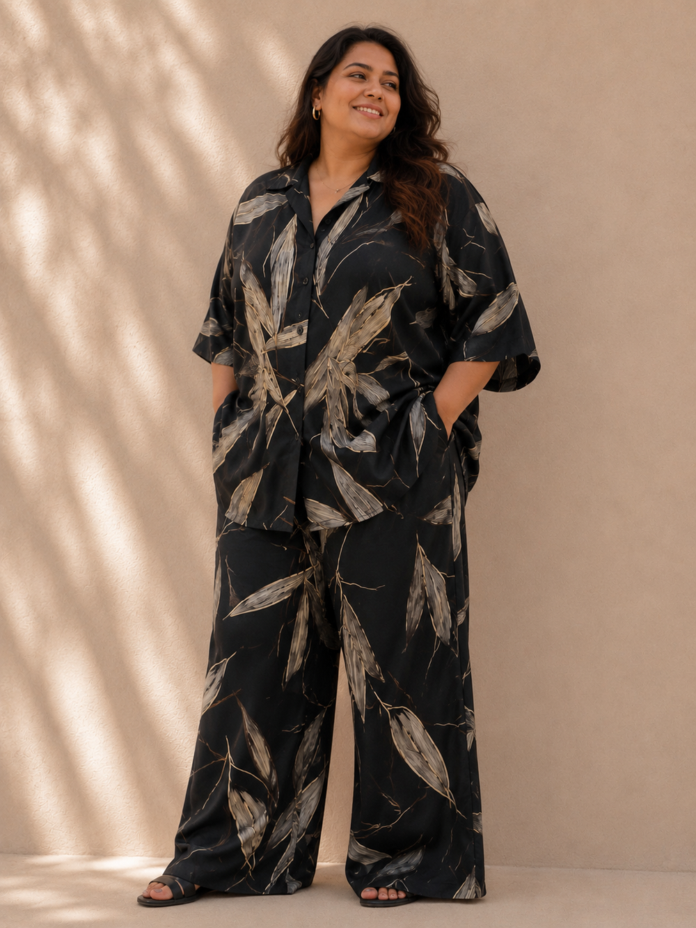 Midnight Bamboo Fluid Wide-Leg Co-ord Set (plus size)