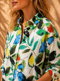 Multi-Color Abstract Botanical Casual Cotton Shirt