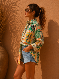 Tropical Patchwork Botanical Oversized Resort Shirt