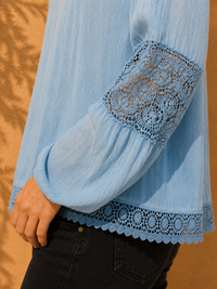 Denim Wash Loose-Fit Lace Top