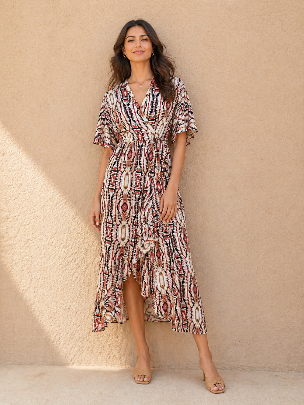 Sahara Mirage Ikat Wrap Maxi Dress