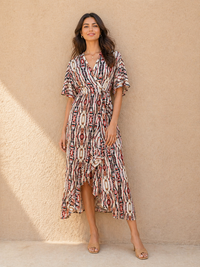 Sahara Mirage Ikat Wrap Maxi Dress